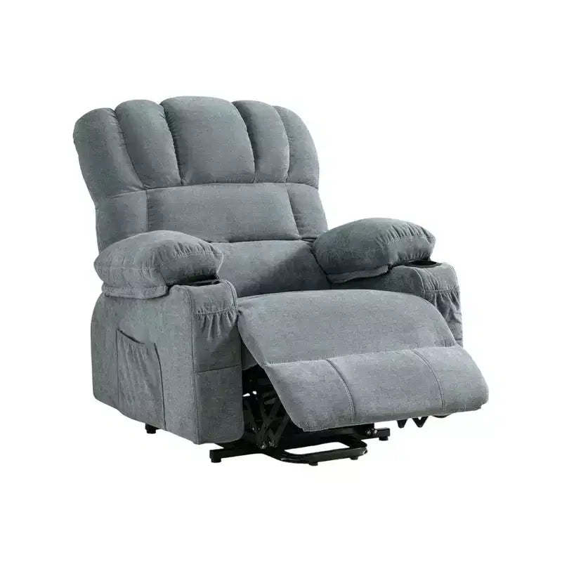 HomeRoots 39 Blue Faux Leather Leather Heated Massage Lift Assist Recliner With USB