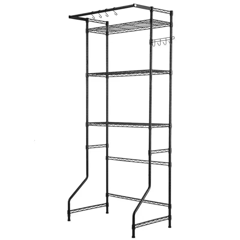 VIYET 3-Tier Over Washer Dryer Storage Shelf,Adjustable with Hanger Rod & Hooks,Black Laundry Space Saver