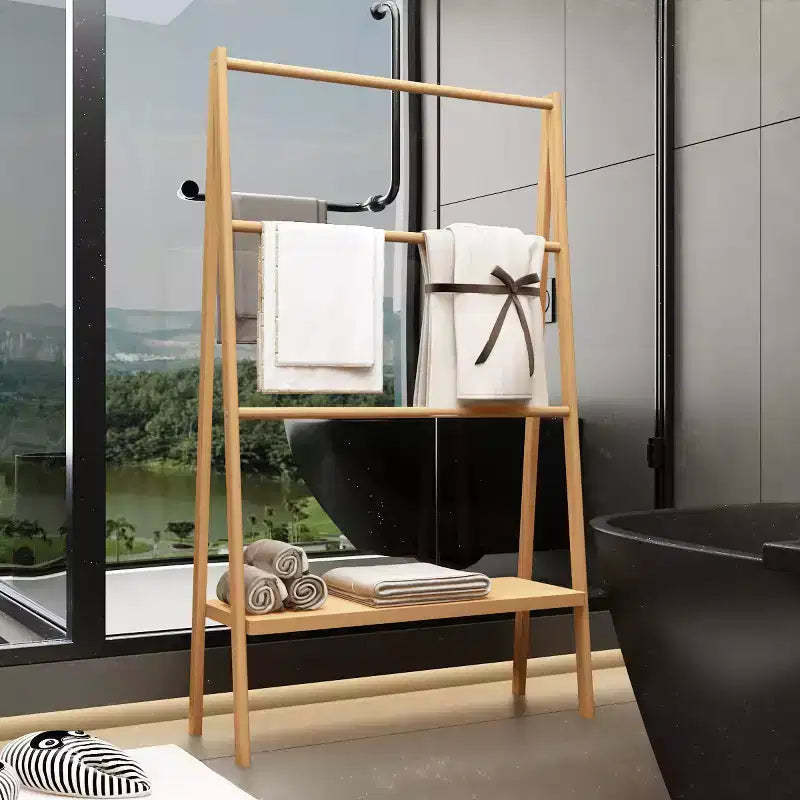 Standing Towel Rack, Floor Towel Rack with Bottom Storage Shelf, Natural Texture, Freestanding Display Rack for Laundry Room, Bathroom