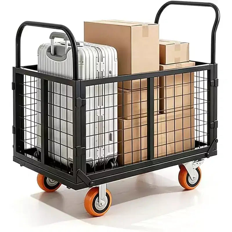 COZONY 6-in-1 Platform Truck Cart with Cage, Foldable Hand Truck Load 1800 LBS with 4 Wheels Push Cart Dolly for Grocery, Laundry, Garage, Warehouse