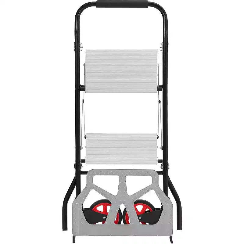 COZONY Aluminum Hand Truck, 2 in 1 Folding 2 Step Ladder w/ Wide Anti Slip Pedal, 220 Lbs Capacity Multifunctional Collapsible Dolly Cart with Wheels