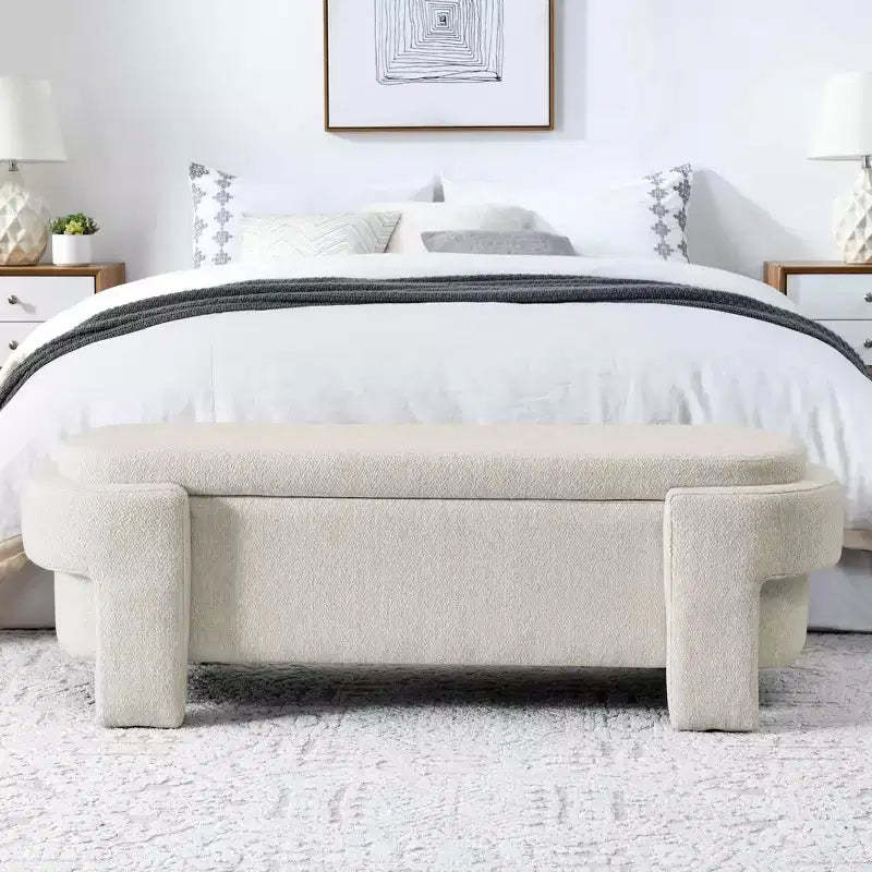 MAYEERTY Linen Fabric Upholstered Bench with Large Storage Space for Living Room Bedroom Entryway Beige
