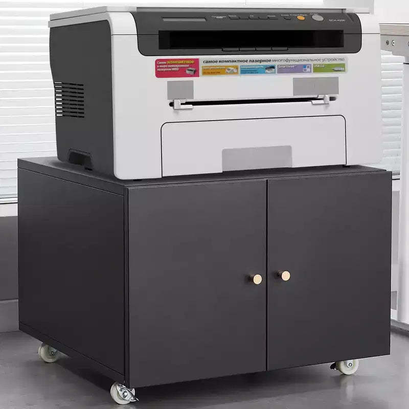 COZONY Printer Stand with Storage, 3D Heavy Duty Printer Table, Adjustable Shelf, Double-Door, on Wheels, Metal Fax Machine Table for Home Office