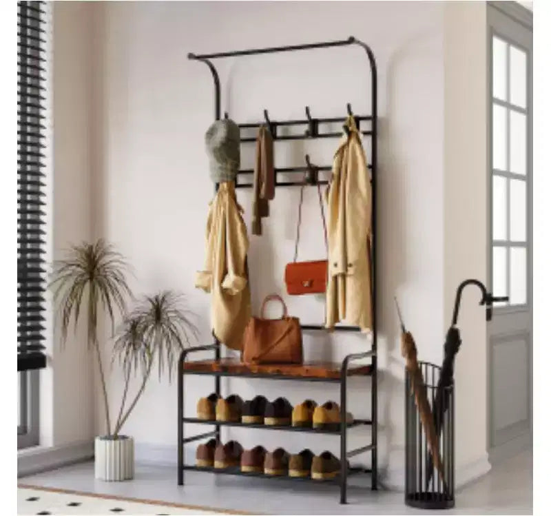 ?Hall Tree with Shoe Bench, Metal + Particle Board,