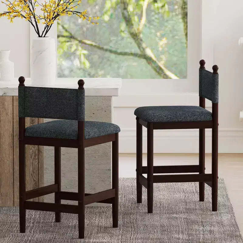Bestier Upholstered Bar Stools with Fabric Backrest, Wooden Frame and Sturdy Legs,set of 2
