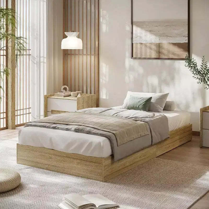 GustoWave Twin Size Solid Wood Platform Bed Frame, Sturdy Wooden Slats, Modern Minimalist, Floor-Standing, Space-Saving, No Box Spring Needed