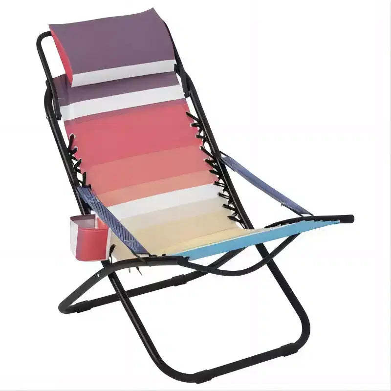 Beach Chair with Flip-Up Headrest, Textilene Fabric and Steel Tube Frame, Multi-Position Recliner, Assorted Colors