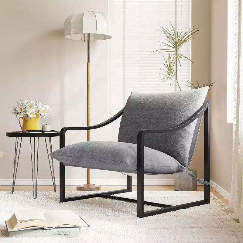 COZONY Modern Accent Chair, Metal Frame Reading Chair Armrest Soft Foam Cushion 280 LBS Upholstered Sling Chair for Living Room Bedroom Lounge
