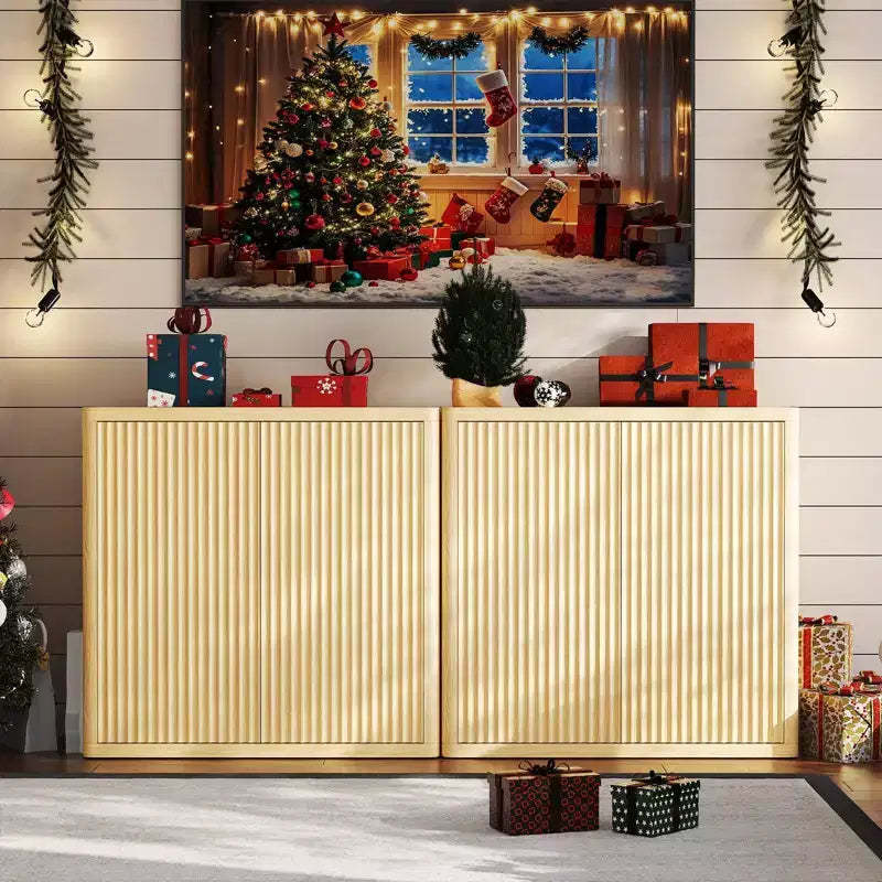 COZONY 3-Tier Buffet Cabinet, Adjustable Shelves & Fluted Doors, 220lbs Capacity, Storage Cabinet for Kitchen,Living Room
