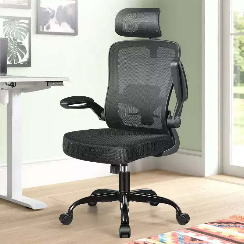 KERDOM Headrest Desk Chair with Adjustable Lumbar Support, Home Office Swivel Task Chair with High Back and Armrest, Black