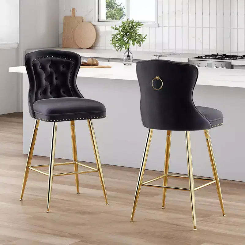 TUYOHW Bar Stools Set of 2,Velvet Counter Height Barstools with Button Tufted,Nailheads Trim,Wingback Chairs for Kitchen Island,Dining Room