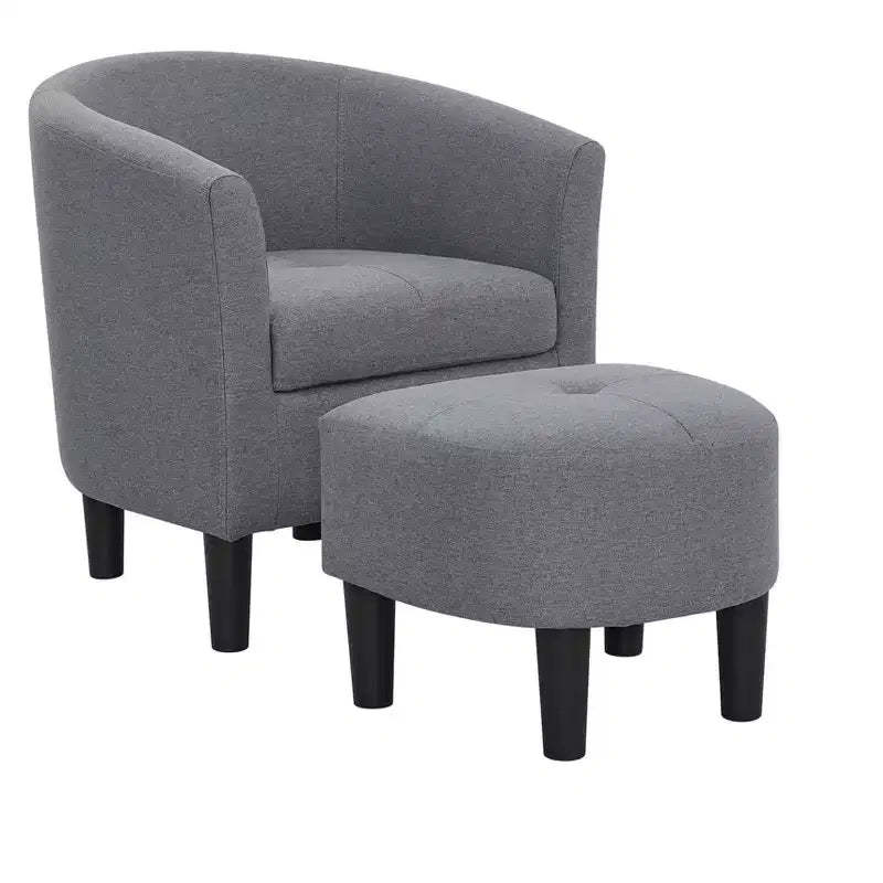 TUYOHW Barrel Chair and Ottoman Set,Polyester Upholstered Accent Chair with Tufted Cushion,Black Plastic Legs,Classic Round Back Chair for Living Room