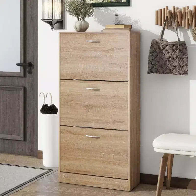 TUYOHW Wood 3-Drawer Shoe Storage Cabinet,47.2 Tall Entryway Organizer with 2-Tier Shelves,Brown