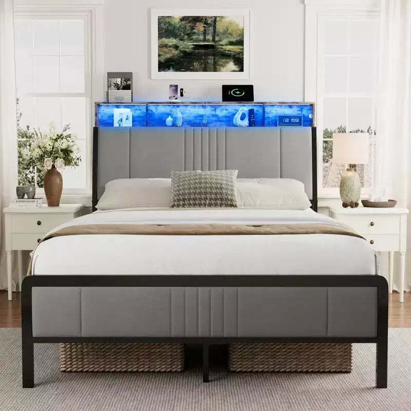 Sailvan Bed Frame, Metal Platform Bed with Headboard, Underbed Storage & Ergonomic Headboard for Support, No Box Spring Needed