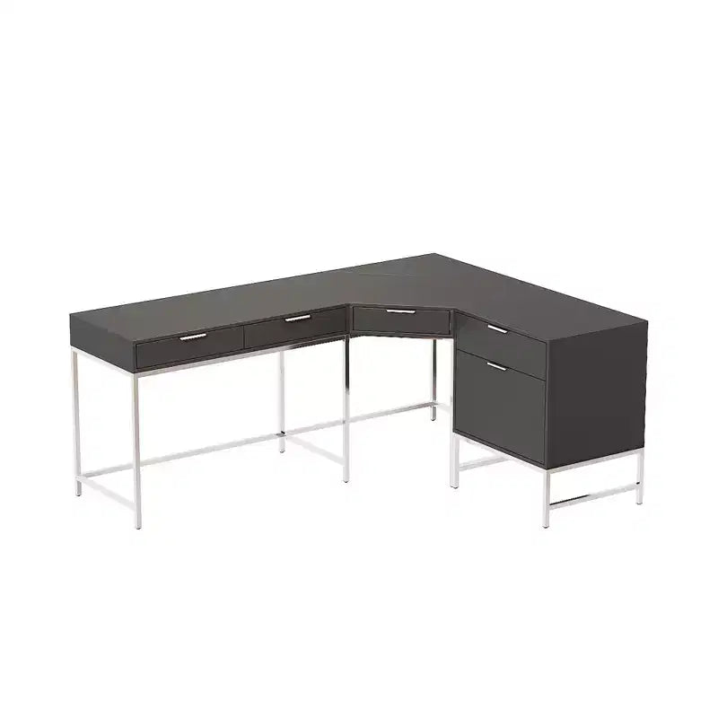 Hitow L-Shaped Office Desk, Home/Commercial Workstation,Metal Frame + 5-Drawer+ 150LBS Load Capacity,Corner Writing Desk