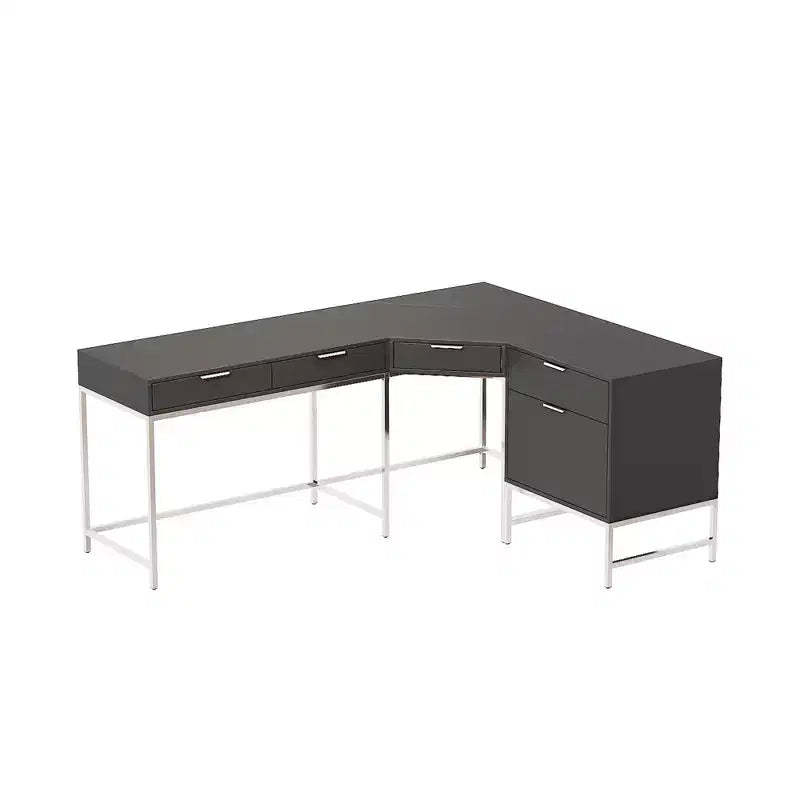 Hitow L-Shaped Office Desk, Home/Commercial Workstation,Metal Frame + 5-Drawer+ 150LBS Load Capacity,Corner Writing Desk