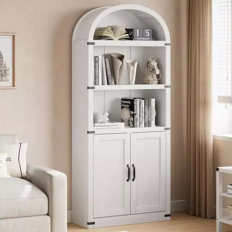 Bookcase with Doors Arched Bookshelf 71.65 in Tall Bookcase Farmhouse Cabinet with Shelves Wooden Bookshelves for Home Office, Living Room