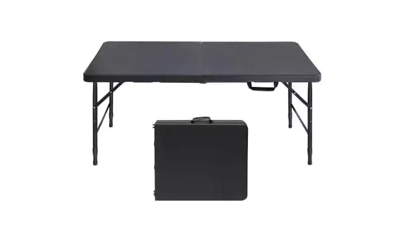 Heavy Duty 4FT Folding Table,Adjustable Height,Waterproof,Easy Clean,Portable Plastic with Handle,Anti-Slip Feet,300LBS Capacity for Indoor Outdoor