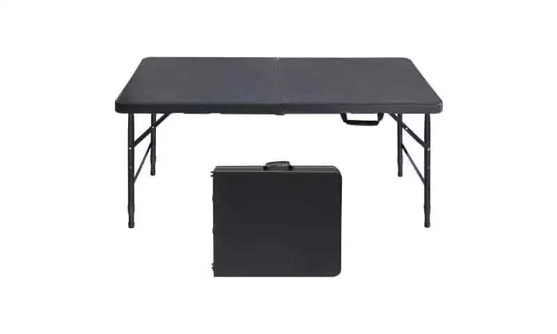Heavy Duty 4FT Folding Table,Adjustable Height,Waterproof,Easy Clean,Portable Plastic with Handle,Anti-Slip Feet,300LBS Capacity for Indoor Outdoor