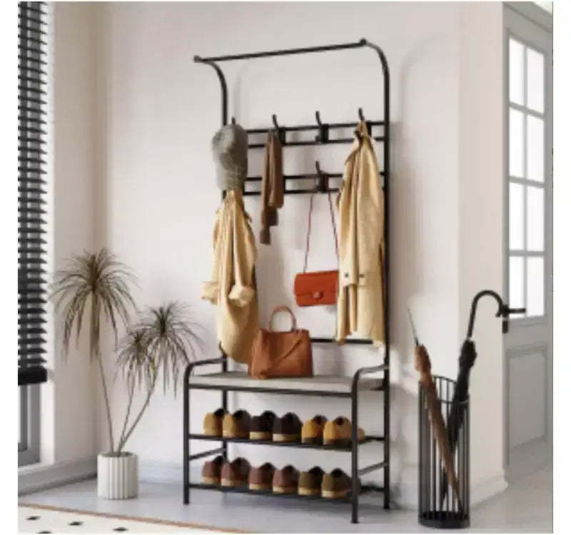 ?Hall Tree with Shoe Bench, Metal + Particle Board, G