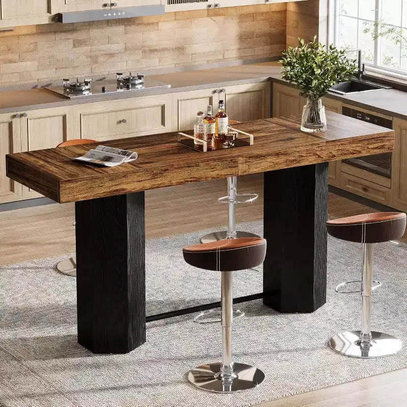 Lantine 70.9 Extra Long Bar Table, Industrial Counter Height Table, Rectangular Bar Height Tables for Kitchen, Dining Room, Pub