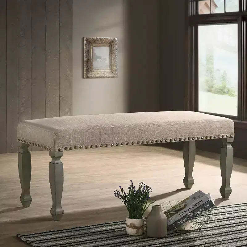 GDFStudio Preston 48 Modern Upholstered Wooden Bench with Nailhead Trim