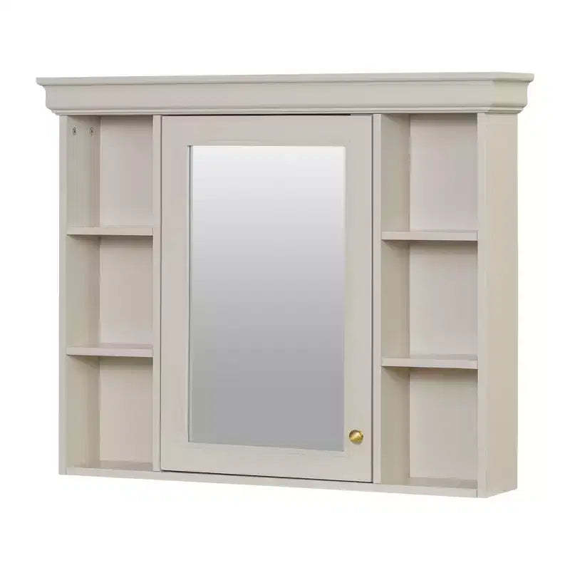 Bathroom Cabinet with Mirror, Modern Wall Mounted Bathroom Storage Cabinet with 6 Open Shelves, Soft-Close Door, Freestanding
