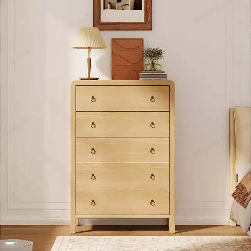 5-Drawer Dresser,Mid Century Modern Chest of Drawers,Drawer Chest Bedroom Organizer Cabinet with Metal Ring Pulls,Large Dresser Organizer for Bedroom