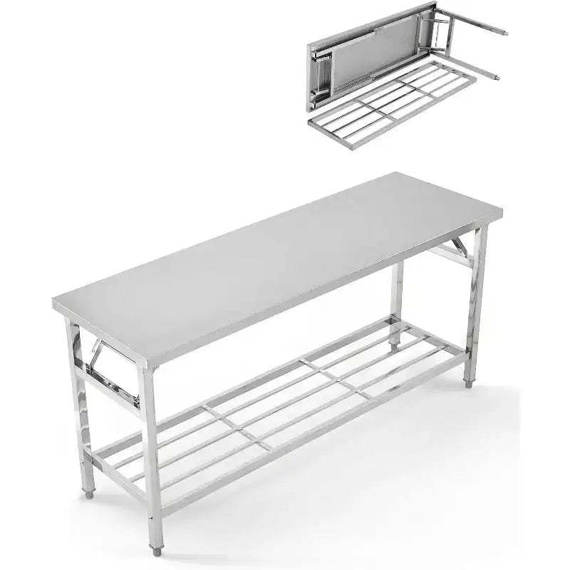 48*24 Inch Heavy-Duty Stainless Steel Folding Table with Undershelf | Commercial/Home Workstation for Food Prep & Catering