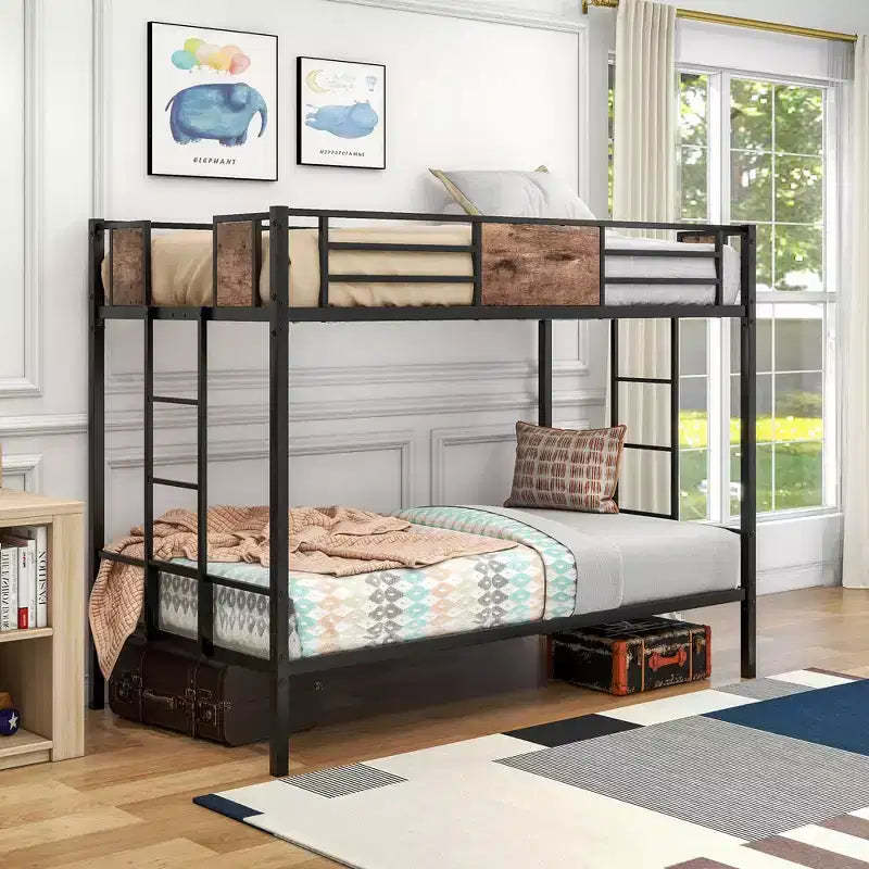 MAYEERTY Twin Over Twin Metal Bunk Bed, Heavy Duty Double Safety Guard Rails, Space-Saving Steel Bed for Bedroom & Dorm