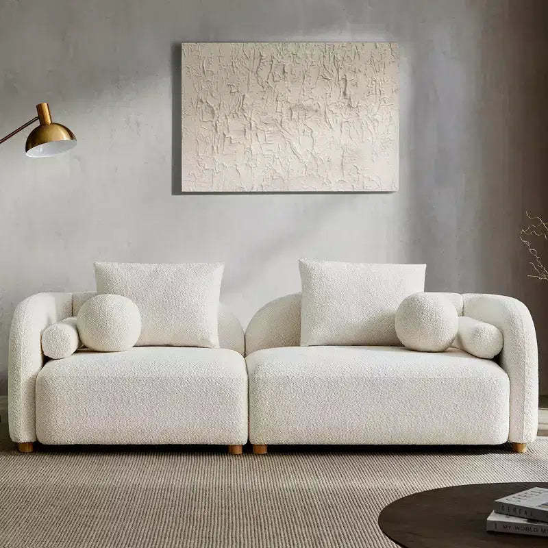 Modern Boucle Sofa with Extra-Thick Plush Cushion and Deeper Seat, 91.75W, Beige, Solid Wood Legs,Morden Fort