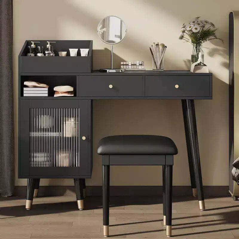GDFStudio Ramesh Modern Space-saving Dressing Table Set with Stool, Charging Port, Drawers, Cabinet