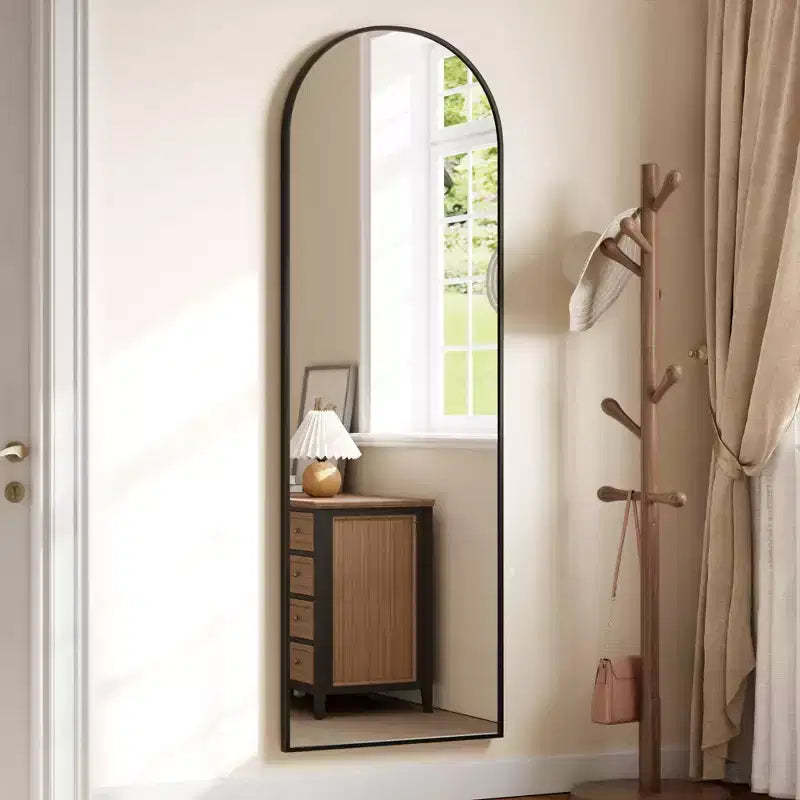 Full Length Mirror with LED Lights Aluminum Frame, Arched or Square Floor Standing Mirror with Glass for Bedroom Vanity