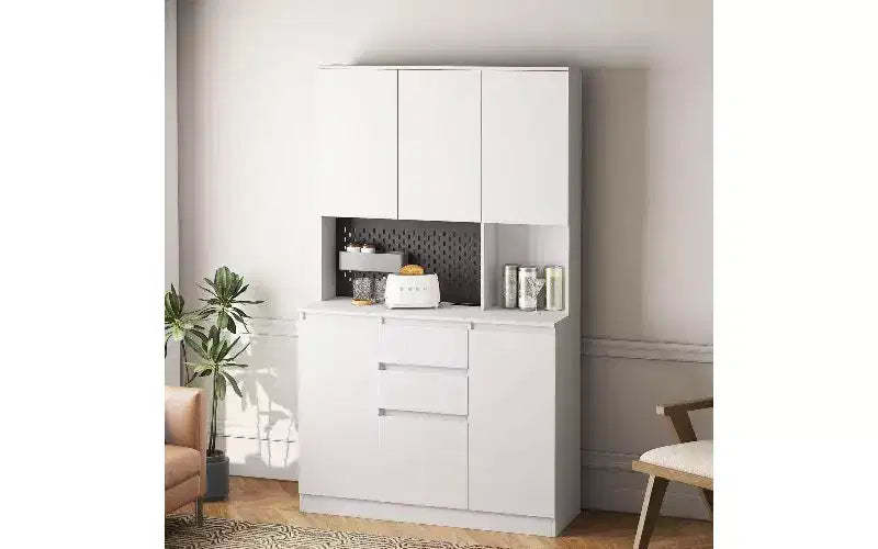 TUYOHW Freestanding Buffet Cabinet with Hutch, 6-Door Pantry Cabinet Cupboard, Versatile Wardrobe & Kitchen Storage Cabinet with Charging Station