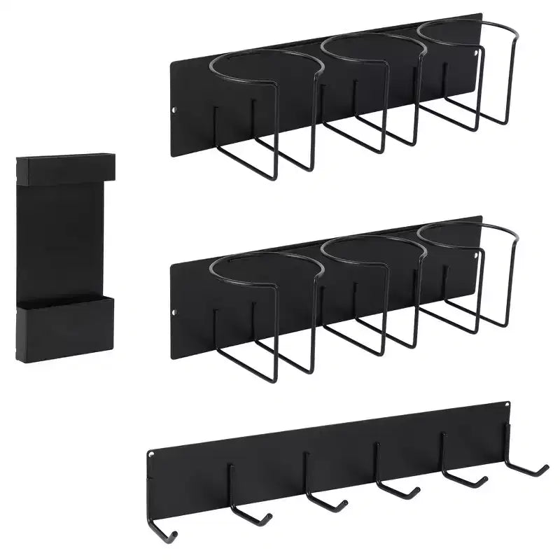 Cup Holder, Magnetic Organizer  Refrigerator Water Bottle Organizer with Lid Hooks Straw Holder Black Steel for 40 Oz Cup Kitchen Pantry