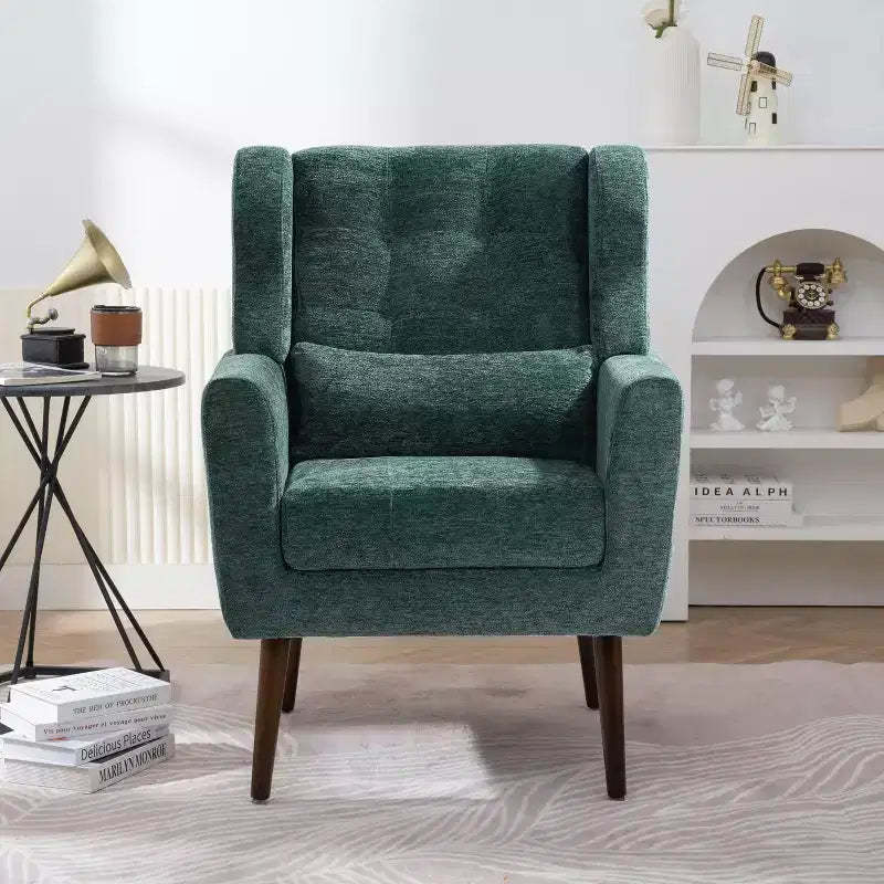 TUYOHW Chenille Accent Chair,Modern Lounge Armchair with Throw Pillow,Ergonomic Back,Tapered Wood Legs,Reading Chair for Living Room,Bedroom