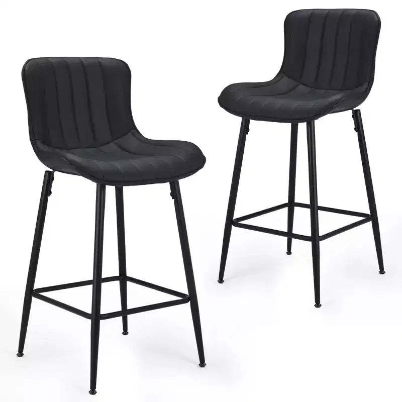 HomeRoots Set of Two 27 Black Faux Leather and Metal Low Back Counter Height Bar Chairs