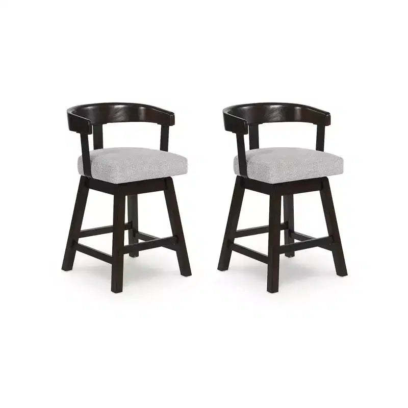 Signature Design by Ashley Haddigan Counter Height Upholstered Swivel Barstools, Set of 2, Grey Seat with Dark Brown Frame
