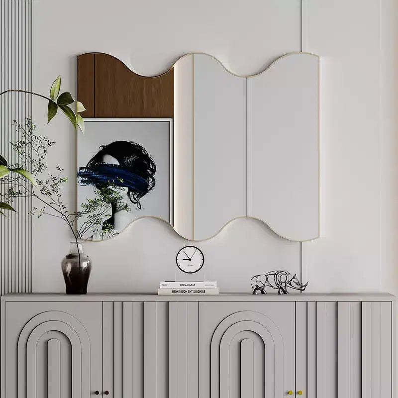 Modern Metal Frame Mirror - 30x35 Inch, Curled Edge Design, Dual Mounting Options - Ideal for Living Room and Entryway Decor