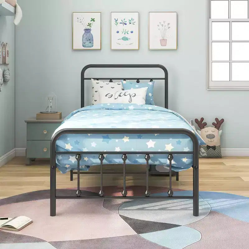 MAYEERTY Twin Size Metal Platform Bed Frame with Headboard/Footboard, Under-Bed Storage No Box Spring Needed
