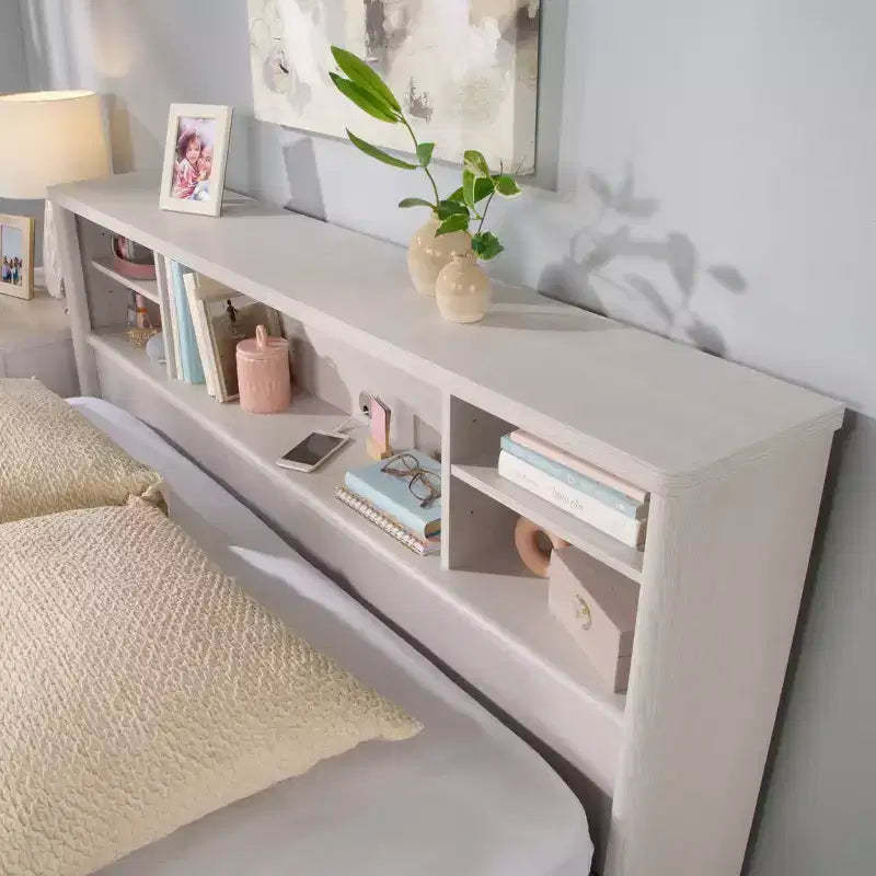 GDFStudio Tetsuya Modern Wooden Full/Queen Bookcase Headboard Only with Spacious Storage Cubby