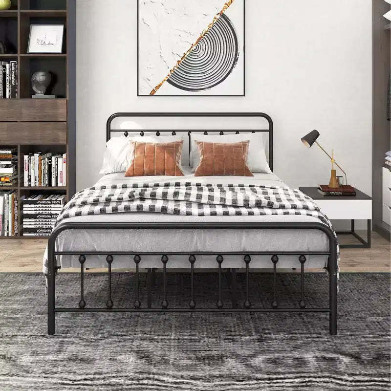 MAYEERTY Queen Size Metal Platform Bed Frame with Headboard/Footboard, Under Bed Storage No Box Spring Needed, Black