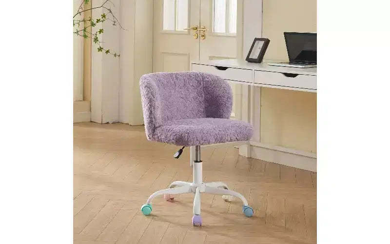 TUYOHW Ergonomic Wide Seat Home Office Desk Chair, Artificial Alpaca Wool Vanity Chair with Wrapping Backrest, Adjustable Swivel Office Chair