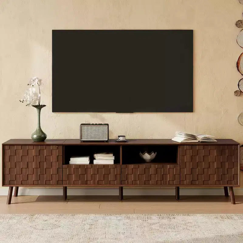 Storage TV Stand for TVs up to 85, TV Console Media Console TV Cabinet Media Entertainment Center with Press-to-open Door, Walnut - ModernLuxe