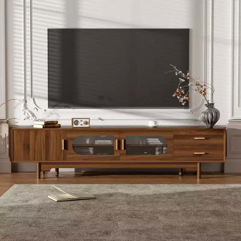 Modern Fluted TV Stand for TVs up to 85, 78 Wooden Entertainment Center with Storage Cabinet & 2 Drawers, TV Console Table for Living Room Bedroom