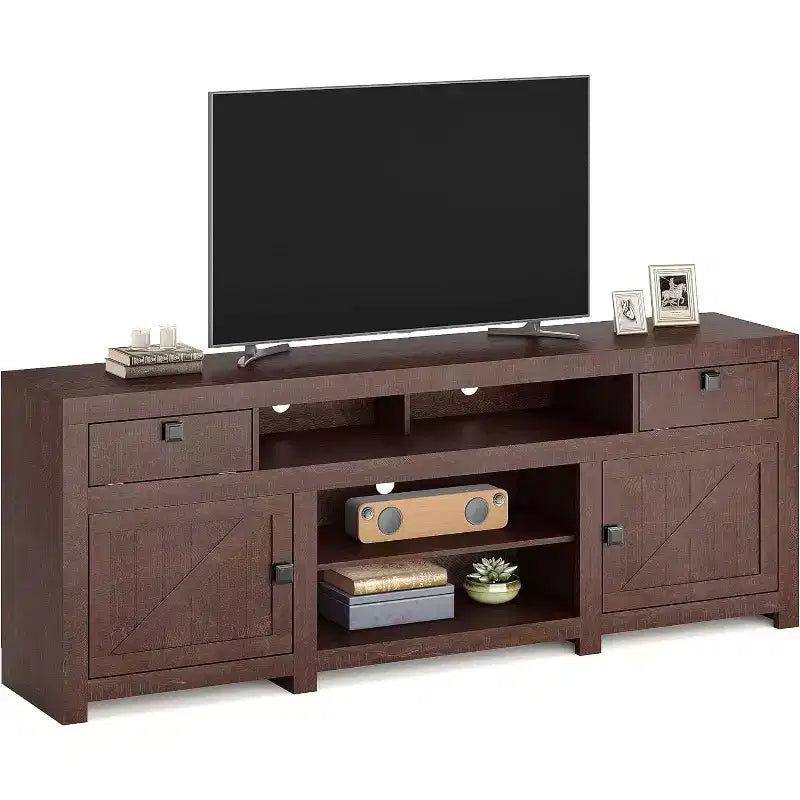 Farmhouse TV Stand for TVs up to 80, Long Entertainment Center with 4 Storage Drawers & 3 Open Shelves, Living Room or Bedroom Console