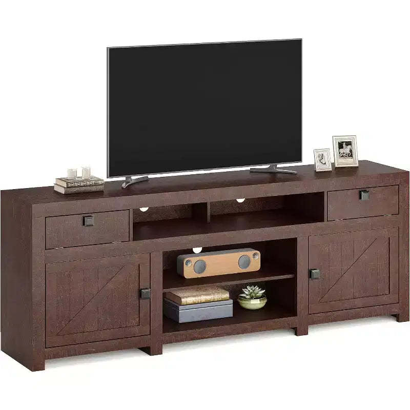 Farmhouse TV Stand for TVs up to 80, Long Entertainment Center with 4 Storage Drawers & 3 Open Shelves, Living Room or Bedroom Console