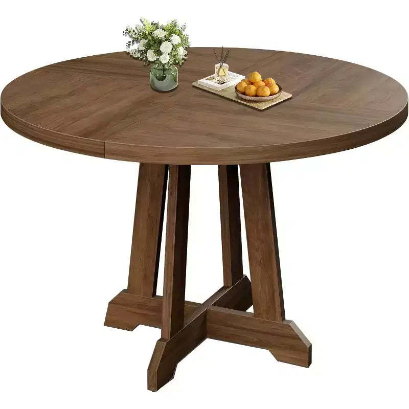 Round Dining Table for 4,Kitchen Dining Room Circle Dinner Pedestal Table,Space Saving Wood Kitchen & Dining Room Furniture,Brown 47-inch Diameter
