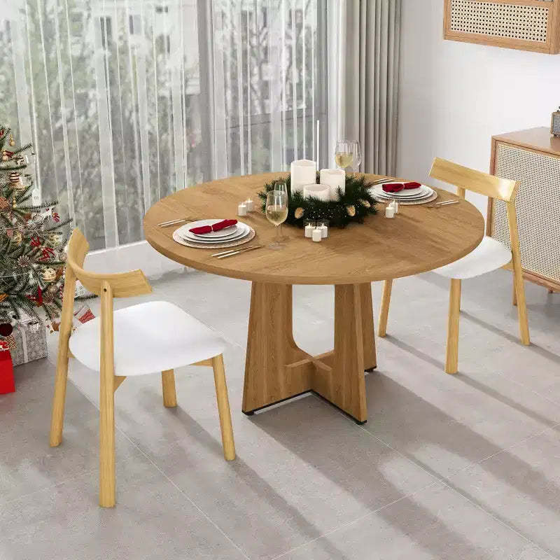 GDFStudio Haven Farmhouse Faux Leather Upholstered Wood 3 Piece Dining Set