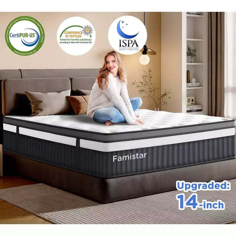 14 Queen Mattress in a Box,Gel Memory Foam&Pocket Coils,Medium Firm Hybrid Mattress,Back Support & Motion IsolationCooling Bed for Side Sleepers